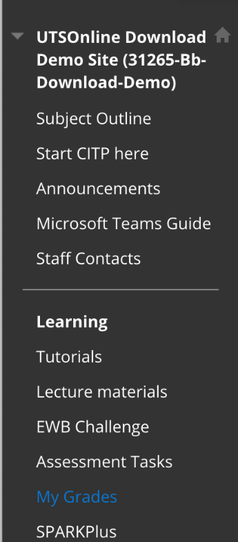 Screenshot demonstrating cursor clicking on my grades option in menu