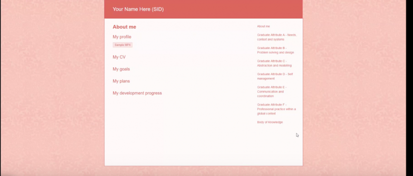 Screenshot of HTML version of portfolio downloaded
