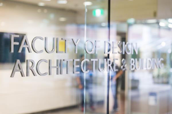 Faculty of Design, Architecture & Building glass signage
