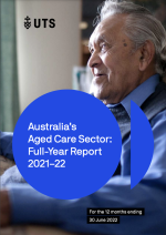 Report cover text: Australia's Aged Care Sector Full-Year Report 2021-22. For the 12 months ending 20 June 2022