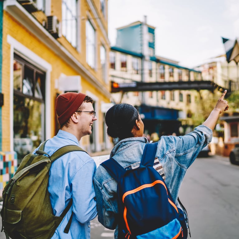 Two UTS exchange students visiting a city overseas.