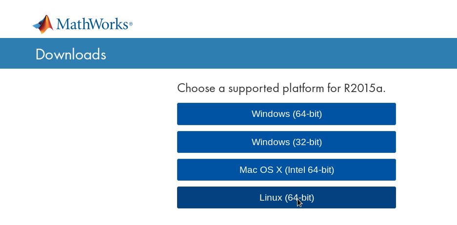 Choose Matlab R2015a Linux 64-bit