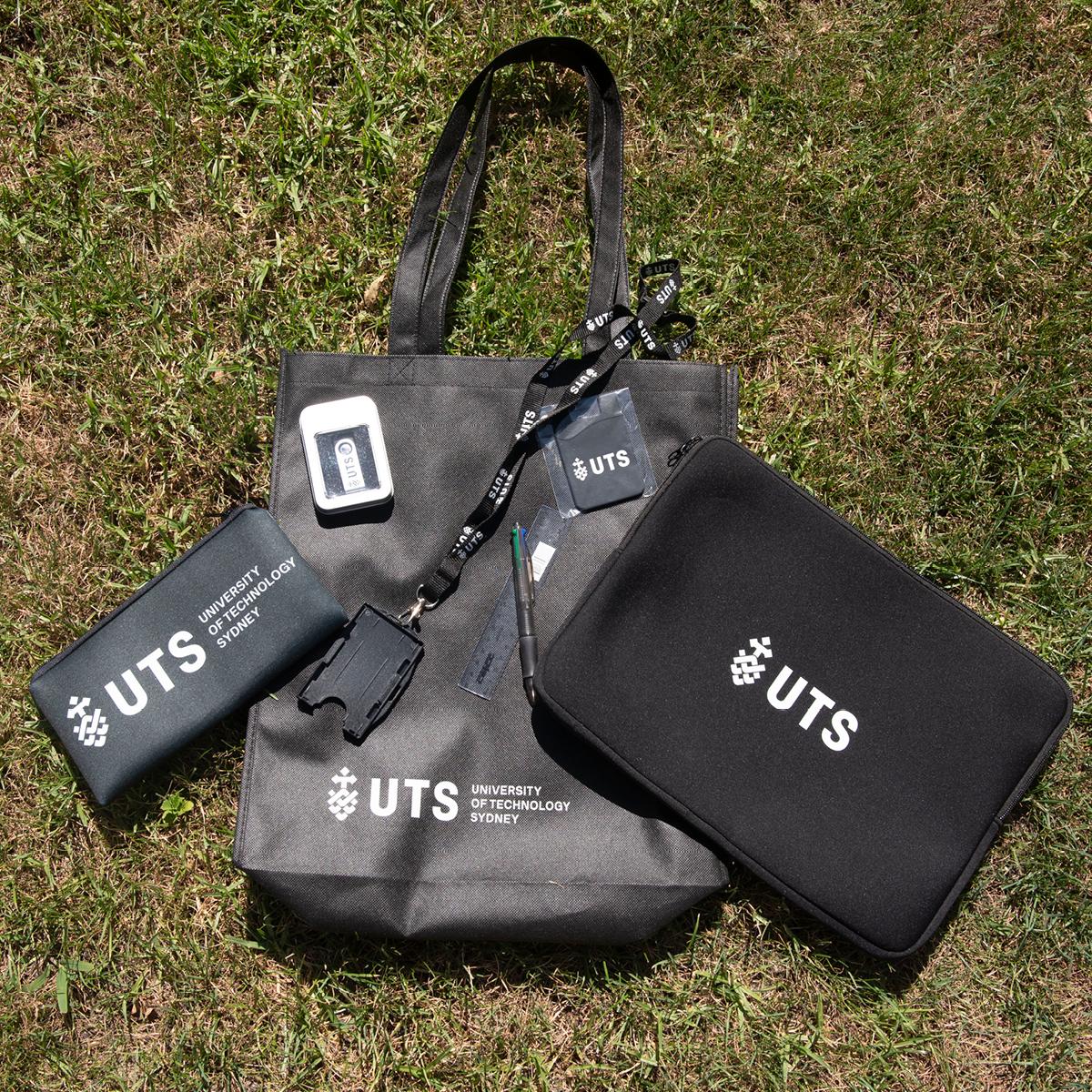 UTS-branded bag, lap top case and pencil case