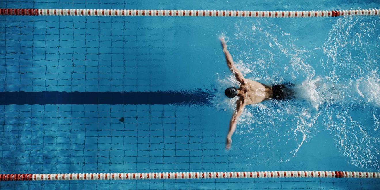 Athlete swimming laps in a pool