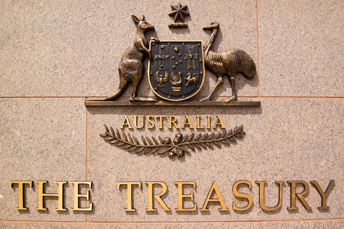 The Australian federal government emblem with "The Treasury" written beneath it. 