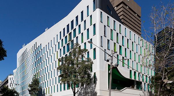 View of the Building 7 facade from Jones St with its neighbour The Tower!