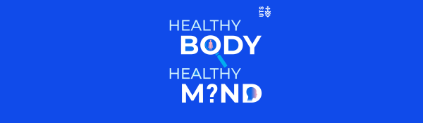 Text on blue background: Healthy Body Healthy Mind