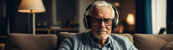 elderly man with headphones
