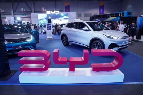 BYD's new electric car on display at the Hong Kong International Automobile Expo