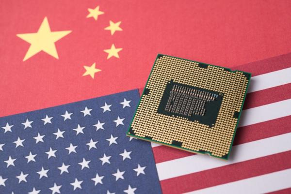 CPU computer advance technology on Chinese and USA flag