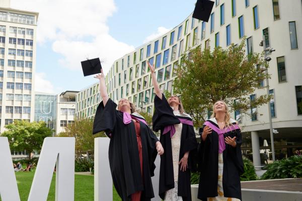 Graduates throwing trenchers