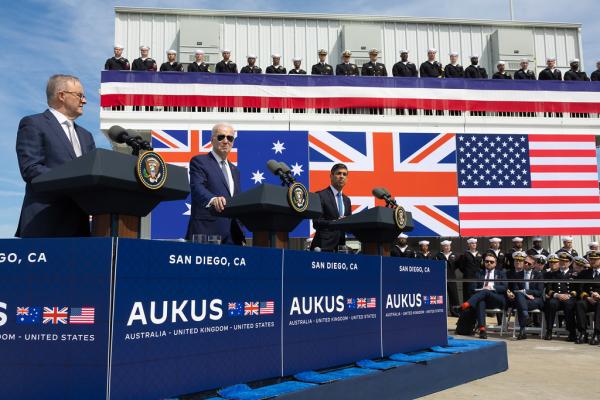 The UK, Australian and US leaders hold a press conference