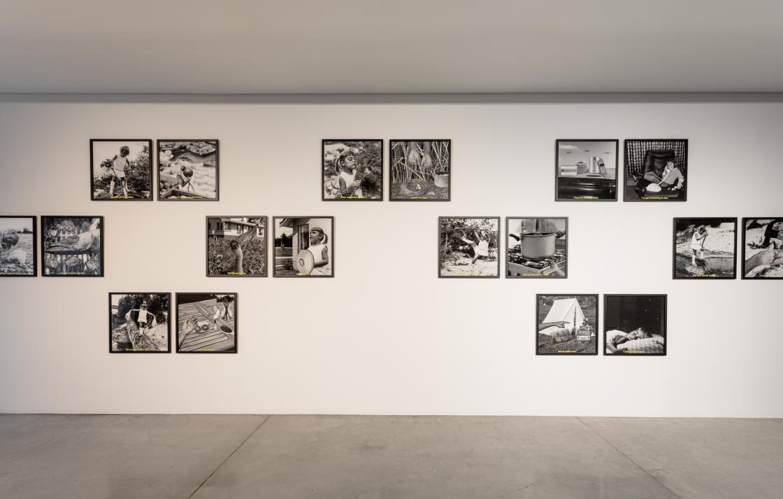 Installation of black and white photographs 
