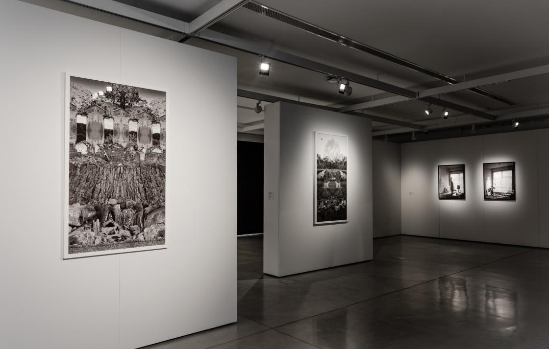 Installation of black and white photographs 