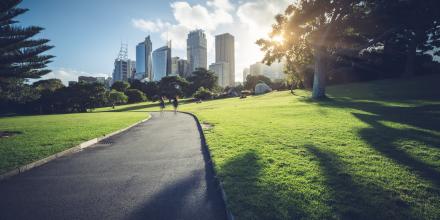 Park and path with Sydney city in background