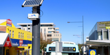 Solar panel and sensor on street telegraph pole