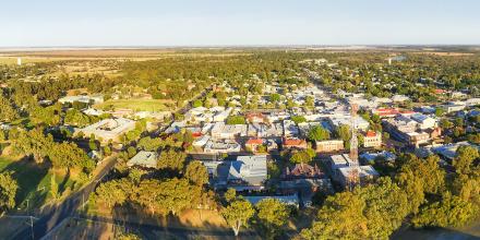 Moree town centre on Gwydir river shores in Narrabri shire