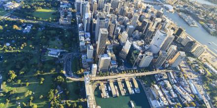 Aerial view of Sydney CBD and Botanical Gardens