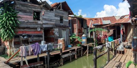 Indonesian wooden houses on water