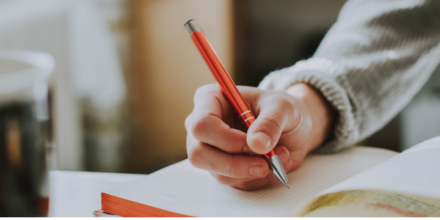 Close up of student handwriting in a notebook