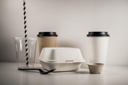 Stock picture of biodegradable cups and containers