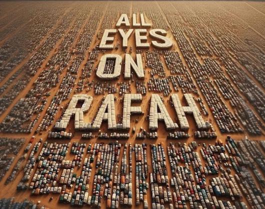The AI generated image that reads ‘All Eyes On Rafah’ in large block letters.