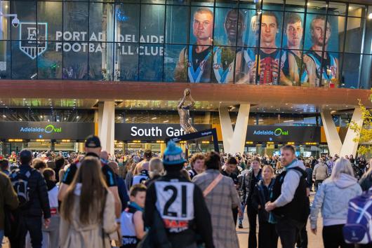 Adelaide April 13, 2024. Fans walk towards the South Gate entrance to the Adelaide Oval, South Australia. iStock image by Matthew Starling