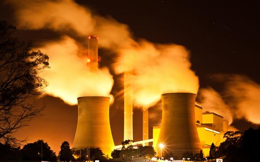 Stock picture of an Australian brown coal fired power station at night