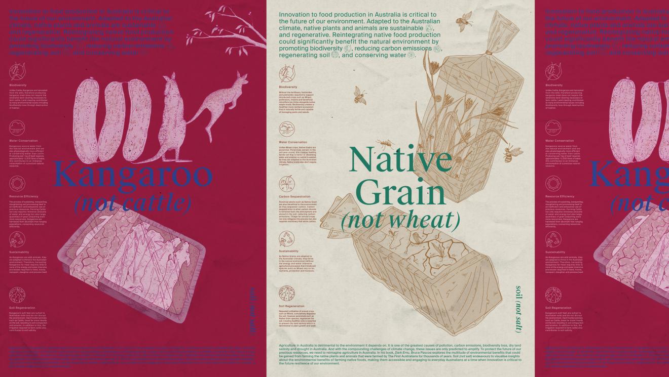 Reads, 1. Native Grain (not wheat) 2. Kangaroo (not cattle) 