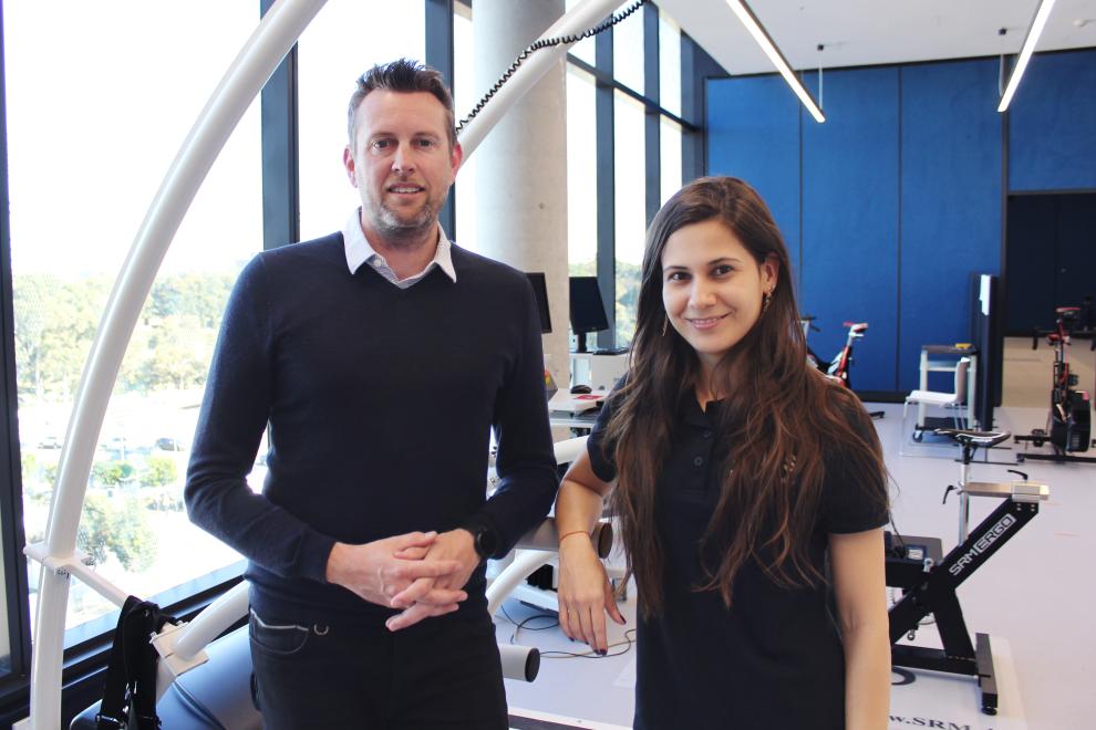 one male academic and female PhD student at Moore Park