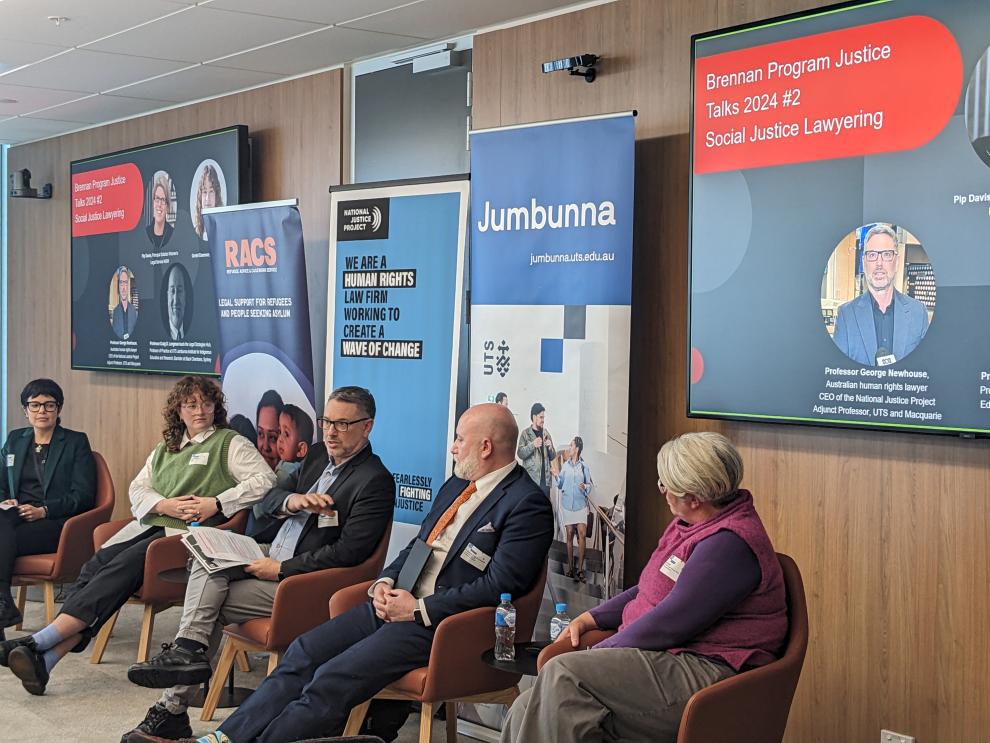 Anthea Vogl, Craig D Longman, George Newhouse, Gretel Emerson and Pip Davis at Social Justice Lawyering Panel