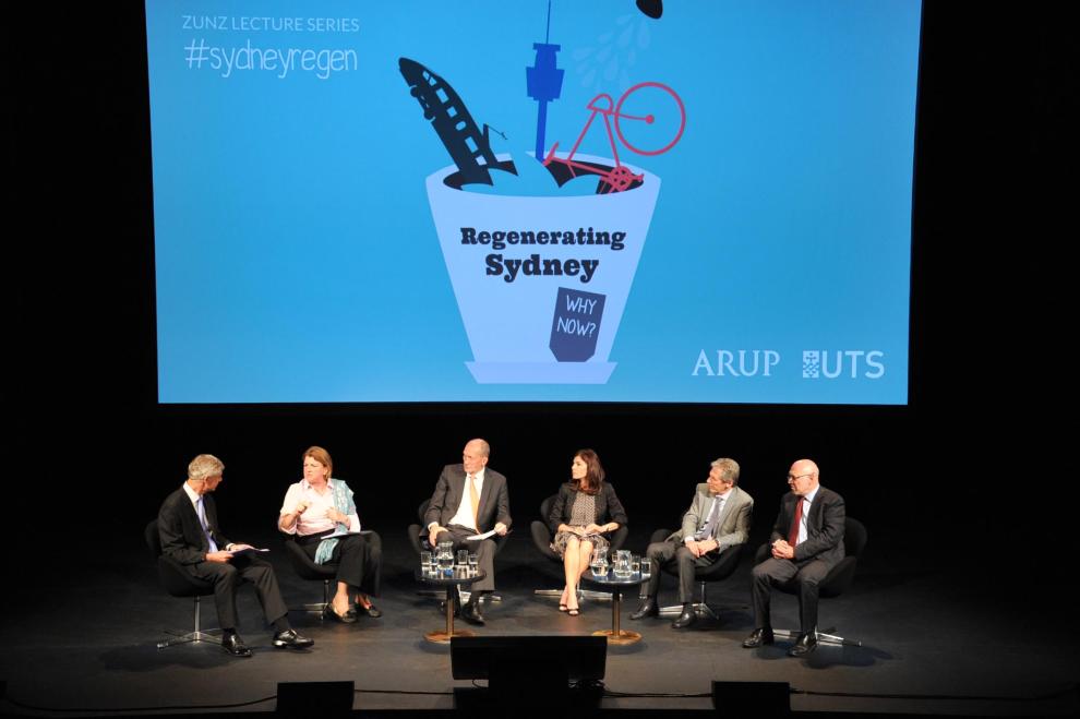 The Zunz Lecture panel: Richard Sharp, Jackie Sadek, Nicholas Brooke, Nazha Saad, Luca Belgiorno-Nettis and Roy Green. Picture by Belinda Rolland