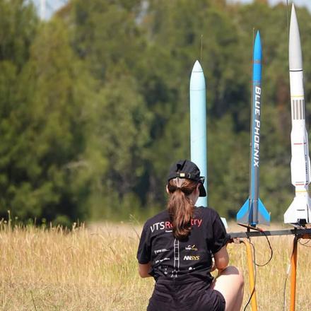 A UTS Rocketry team member prepares to launch a series of rockets