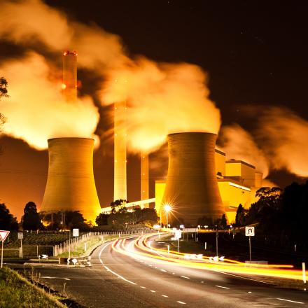 Stock picture of an Australian brown coal fired power station at night