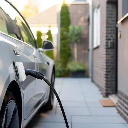 EV being charged at home charging station.