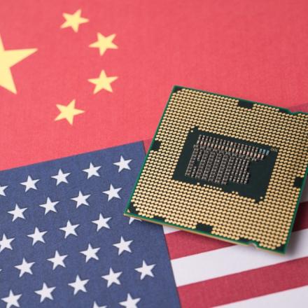 CPU computer advance technology on Chinese and USA flag