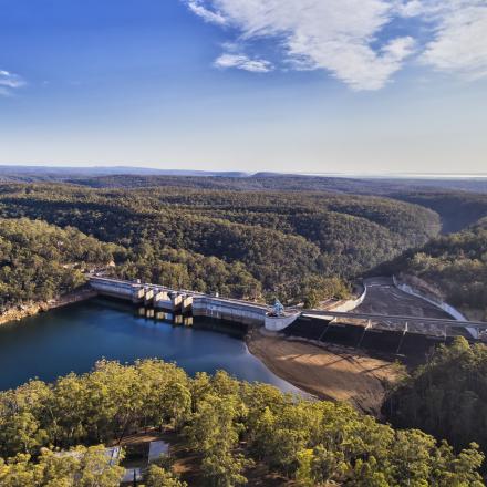 Aerial shot of Warragamba Dam.