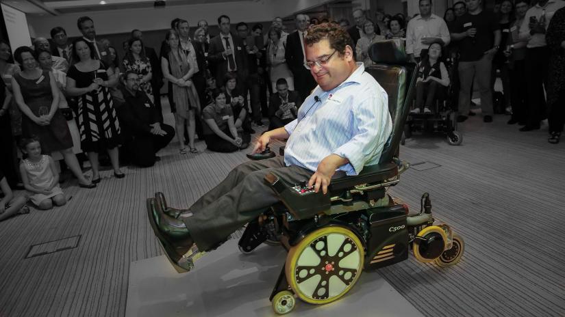 Disability advocate Rob Silberstein demonstrating the Step Climber in action