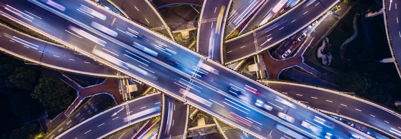 Busy intersection with flashing lights