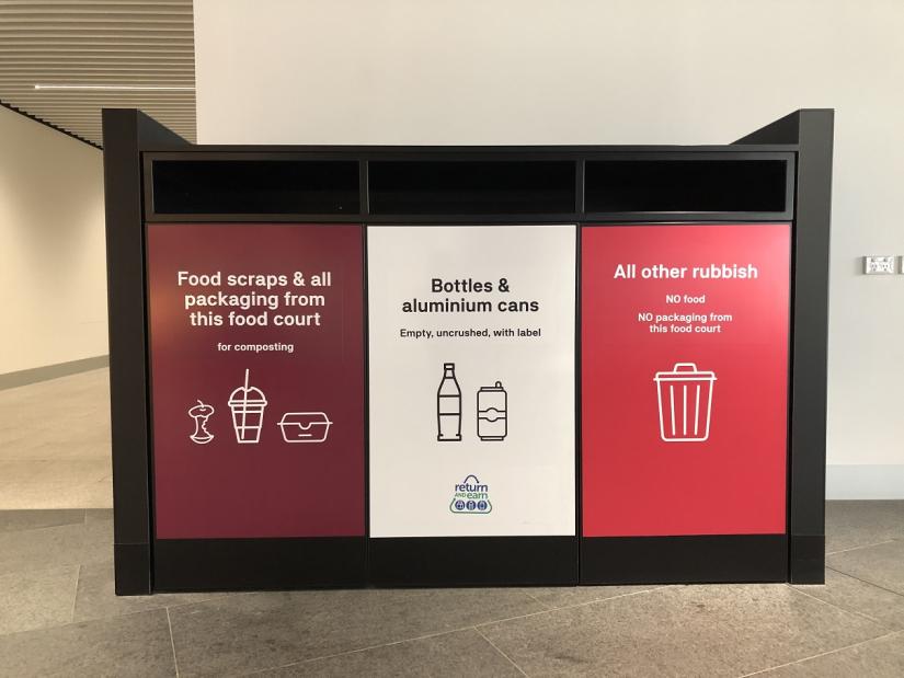 Photo of the 3 bins in the food court