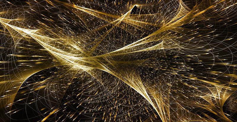 Abstract image of gold coloured explosions and circular movement 