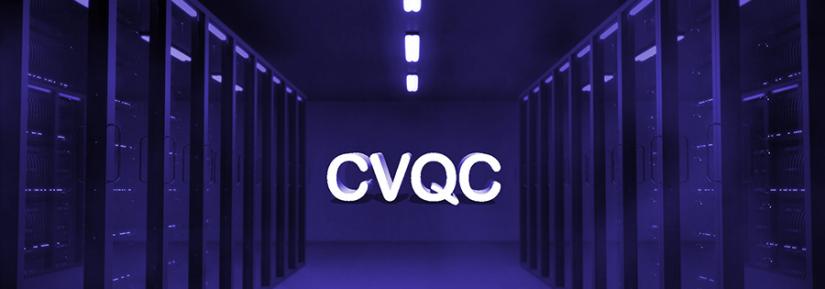 Computer server room with CVQC in 3D letters at the back of the room