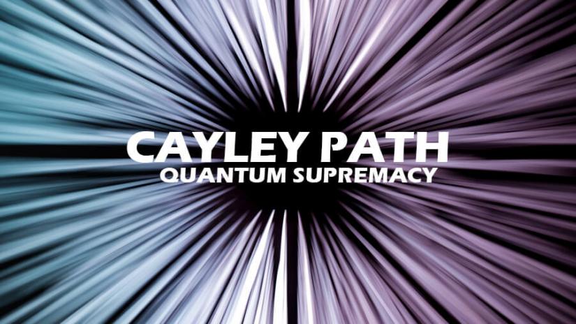 inward shootign lights in purple and blue hues with Cayley Path, Quantum Supremacy at the end