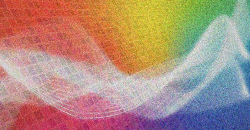 rainbow background with white waves through the middle and noise texture (tiled pattern faded in background)