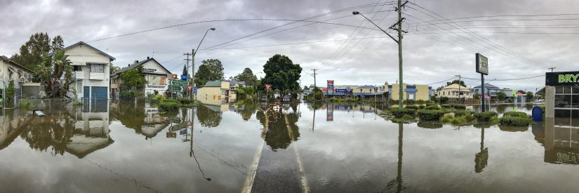 Panorama of Lismore in flood waters