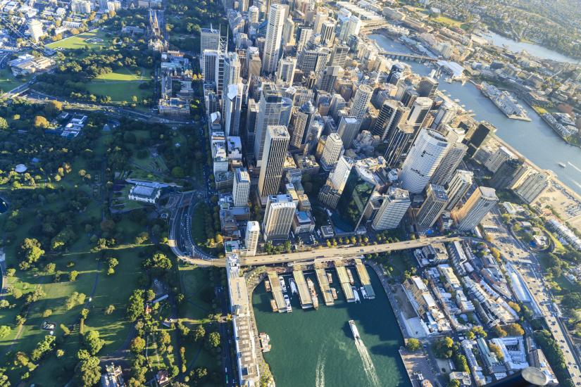 Aerial view of Sydney CBD and Botanical Gardens