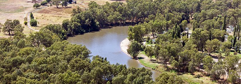 Aerial view of the Murrumbidgee River at Wagga Wagga