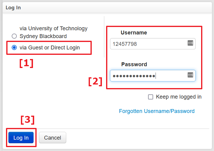 Screenshot of the user details page with three fields and buttons highlighted with red boxes, labelled 1, 2, 3