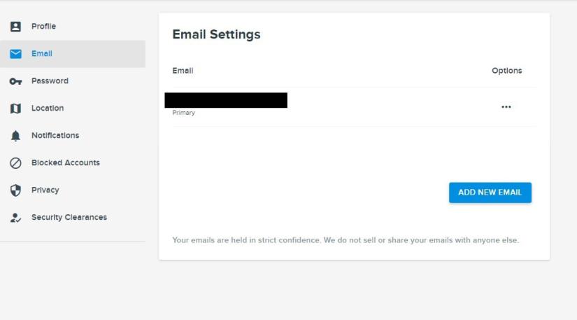 Screenshot showing email settings on the Portfolium profile settings page