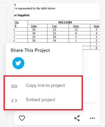 Screenshot from Portfolium showing ways to share your individual Portfolium projects